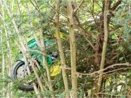 Aneh, Motor Balap Tersangkut di Pohon, Bagaimana Bisa? Motor balap tersangkut di pohon