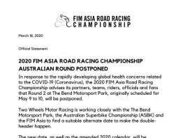 FIM Asia Road Racing Championship 2020 Putaran 2 Australia Secara Resmi Ditunda ARRC 2020 Australia