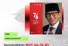 Sandiaga Uno Ajak Sobat Parekraf Semarakkan HUT RI dan Pasang Twibbon di Medsos Sandiaga Uno