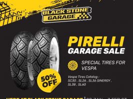 Garage Sale Ban Vespa Pirelli di Shop&Bike-BlackStone Garage, Diskon Sampai 50% Garage Sale Ban Vespa