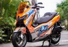 Modifikasi NMax Turbo dengan Airbrush Replika Helm Arai DiSalvo RR5 NMax Turbo di-air brush seperti replika helm Arai RR5 DiSalvo. Foto: yamaha