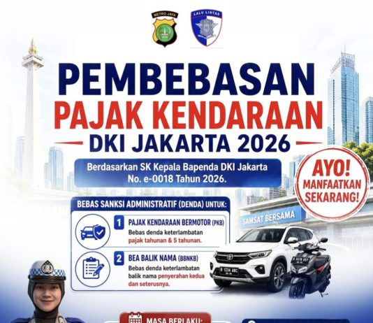 Bapenda DKI Jakarta Memberikan Pembebasan Sanksi Administratif Pajak Kendaraan Bermotor, Hingga 31 Agustus 2026 Pembebasan Sanksi Administratif Pajak